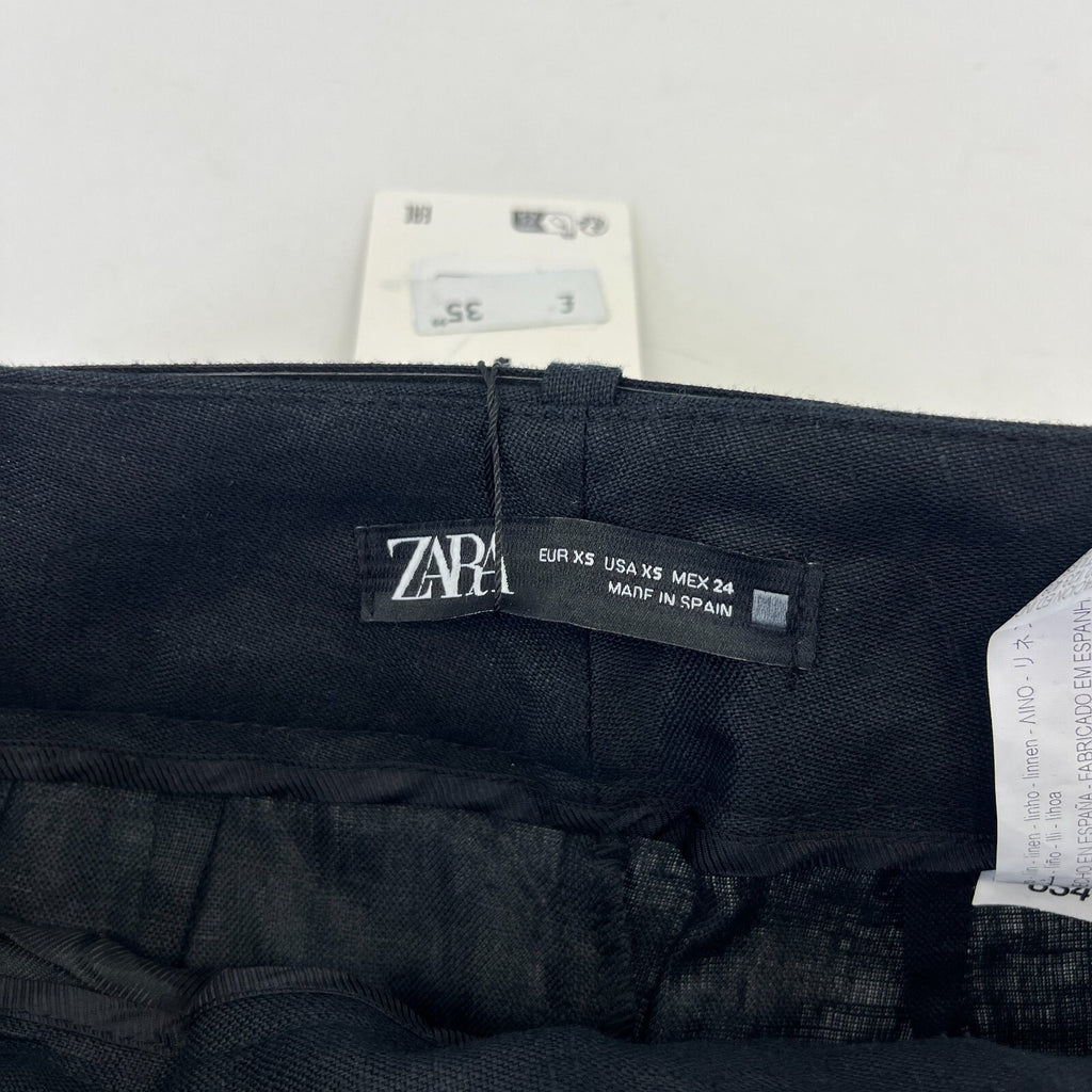 Zara Women's Linen Trousers in Black High Waist Smart Casual size XS