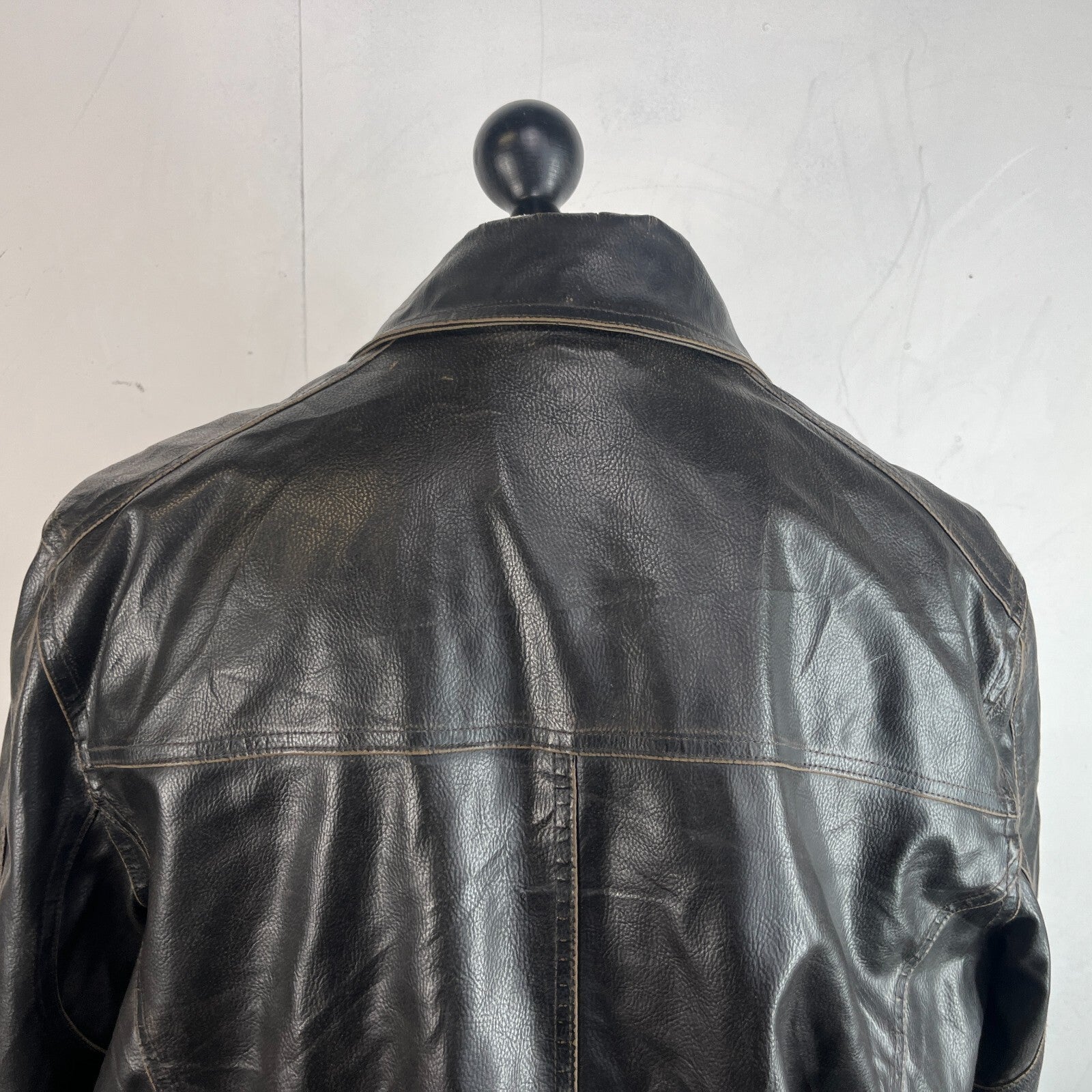 Vtg Tommy Hilfiger Brown Distressed Faux Leather Jacket Sherpa Lined Mens 2XL