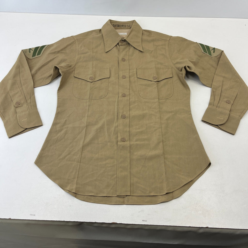 Vintage American Army Military Long Sleeve Shirt Khaki Brown size M