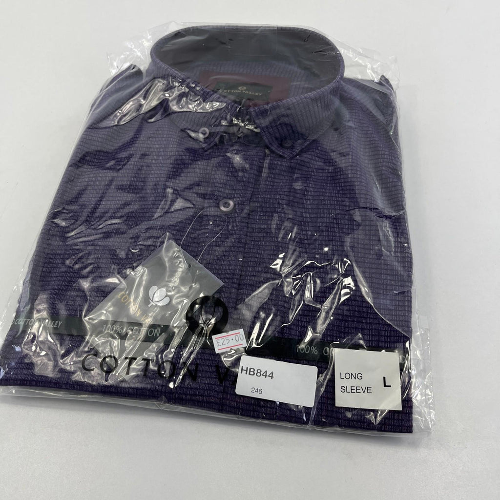 Cotton Valley Long Sleeve Shirt Purple Weave Button Down Collar UK size Large