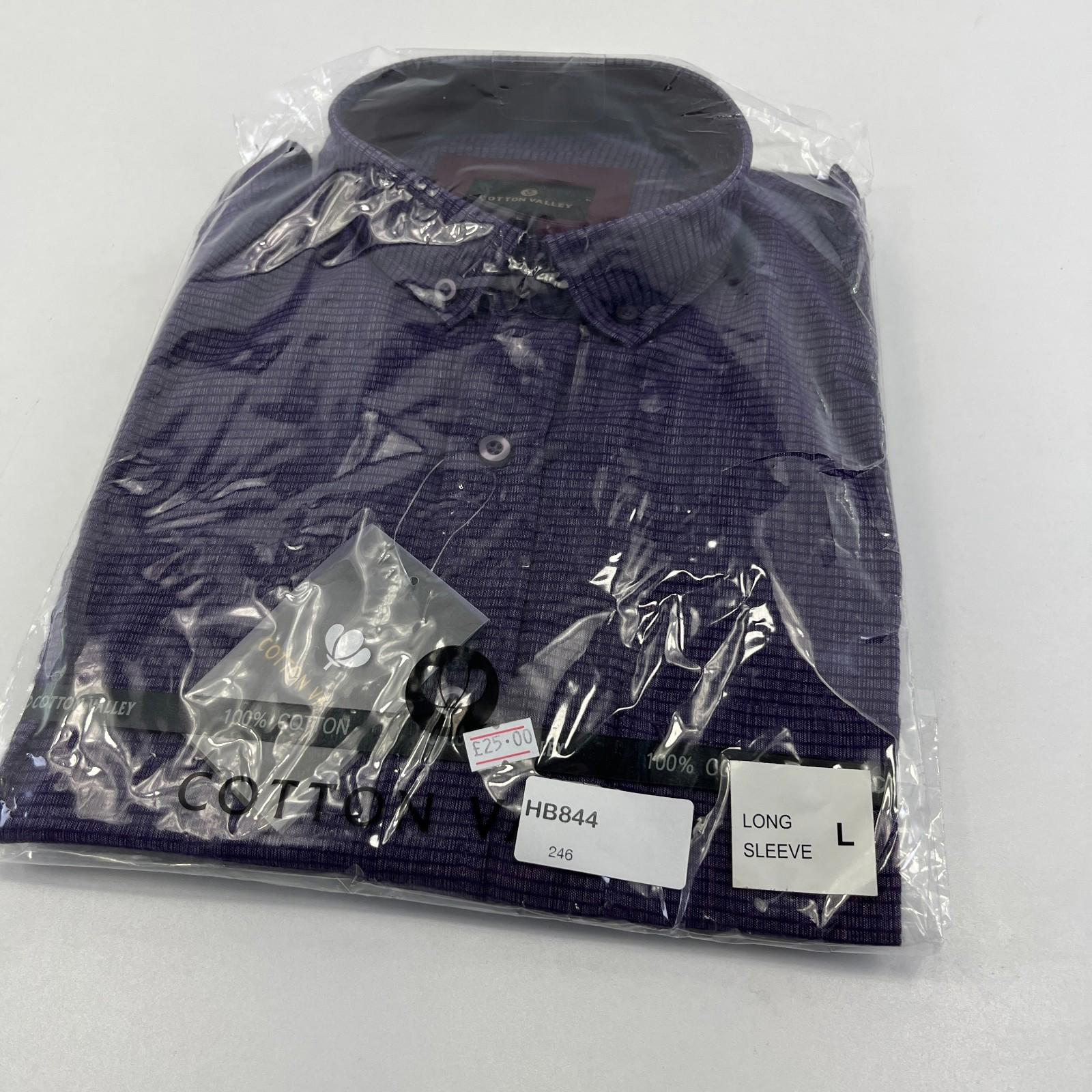 Cotton Valley Long Sleeve Shirt Purple Weave Button Down Collar UK size Large