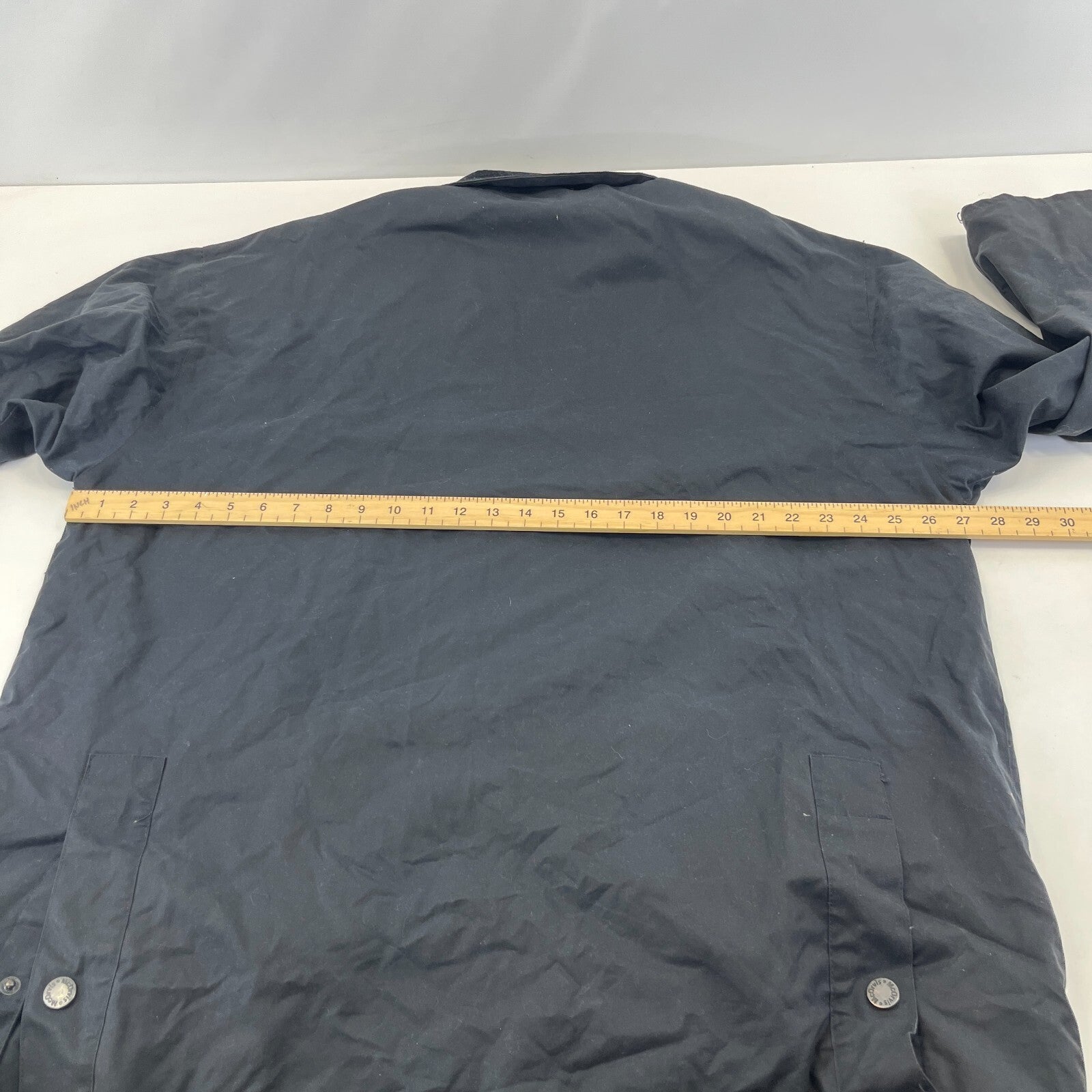 Mc Orvis Wax Jacket Mens size L Black Waxed Coat Made in the UK