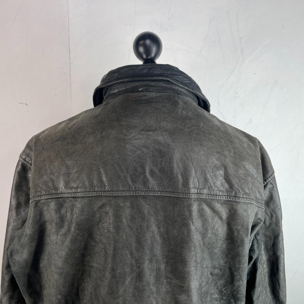 Redskins Vintage Distressed Look Black Leather Mid Length Jacket Men’s size 3XL