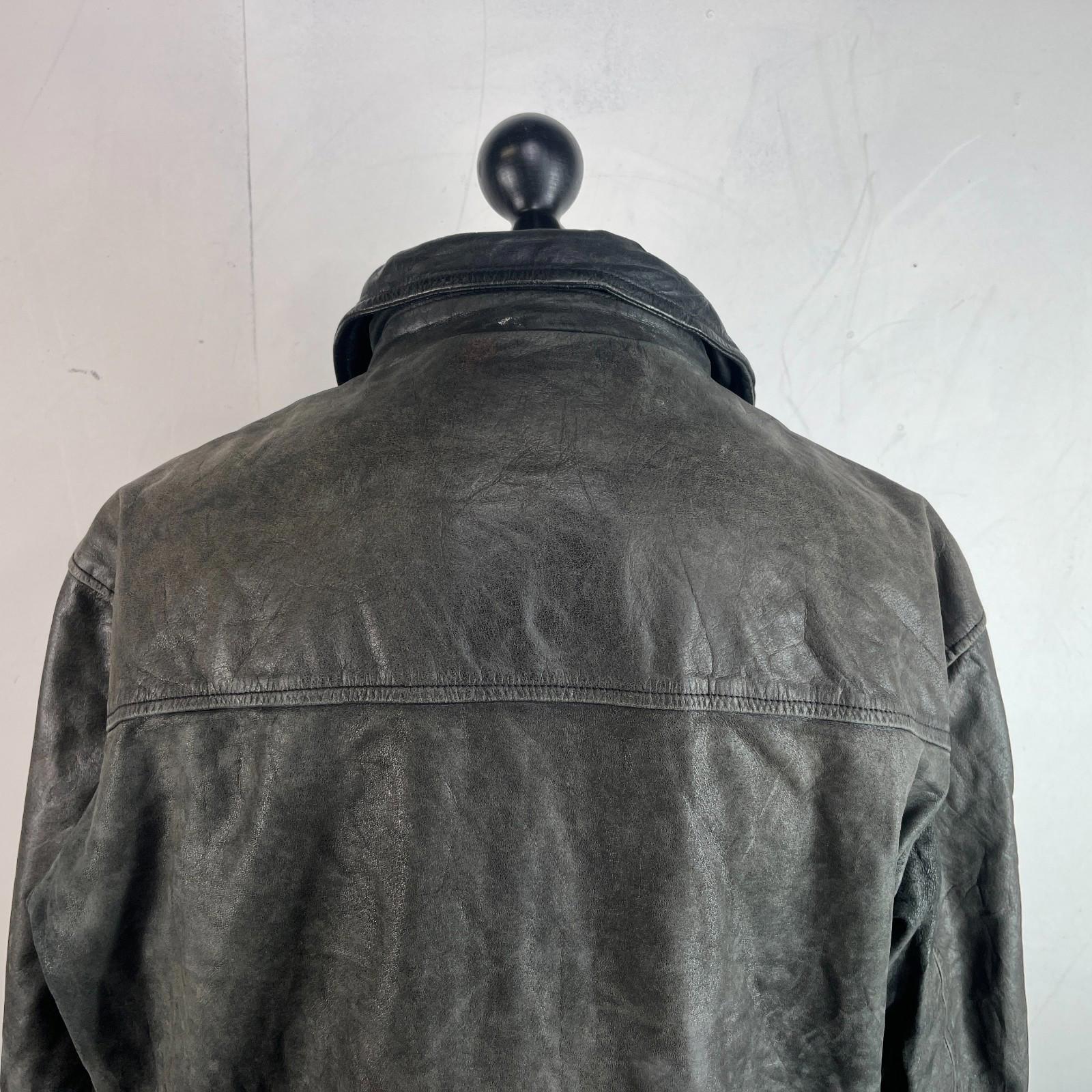 Redskins Vintage Distressed Look Black Leather Mid Length Jacket Men’s size 3XL