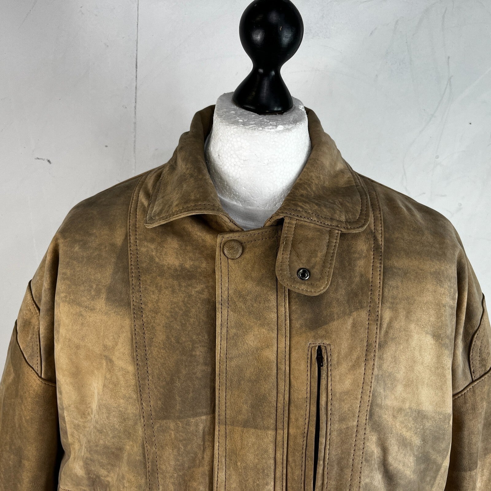 The Vali Collection Soft Leather Jacket 80s Brown Distressed Look size XL