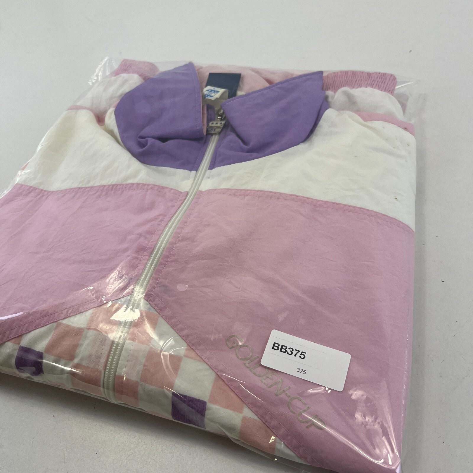 Vintage 80s 90s Golden Cup Shell Suit Track Jacket Pink Colour Block size L