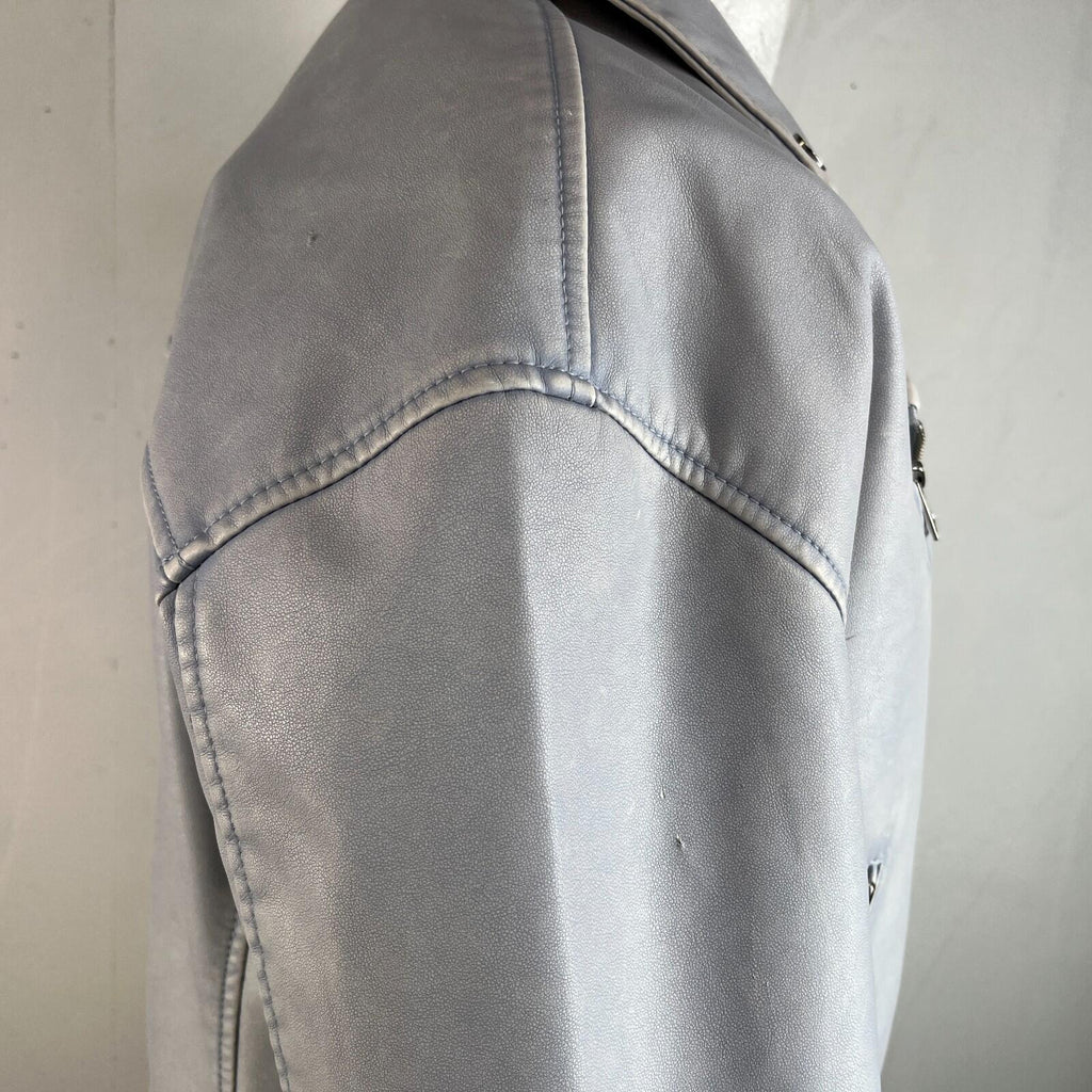 Rita Ora Light Grey Faux Leather Biker Jacket with Belt size 10/12