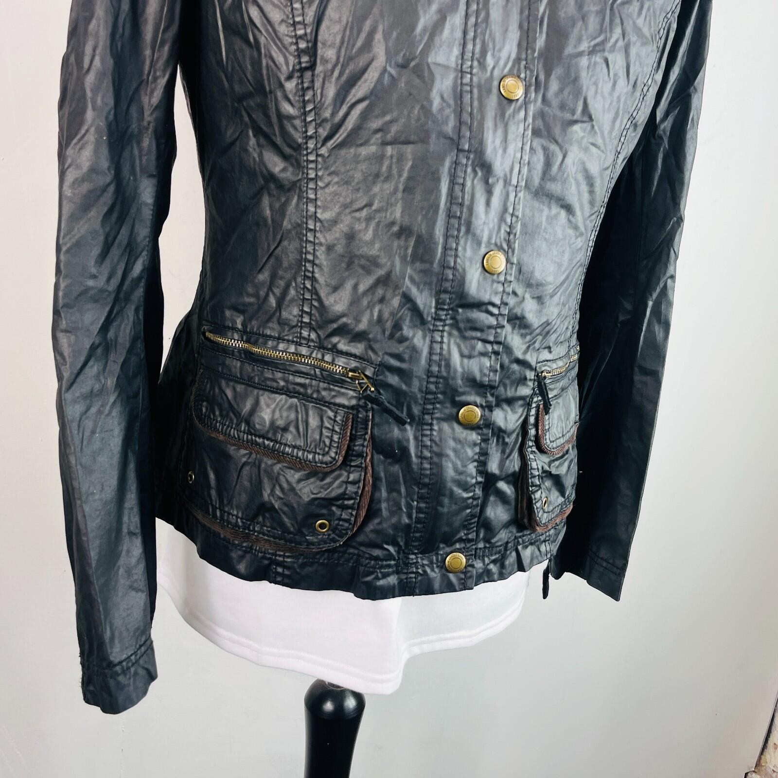 H&M Women's Wax Jacket in Black with Cord Collar size 12