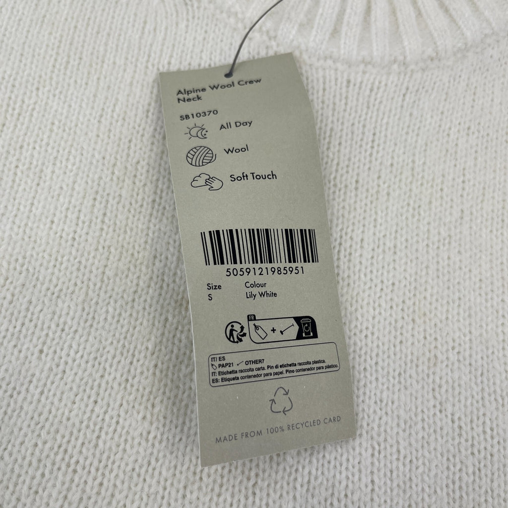 Sweaty Betty Alpine Wool Crew Neck Jumper Sweater in Lily White size S Alpaca