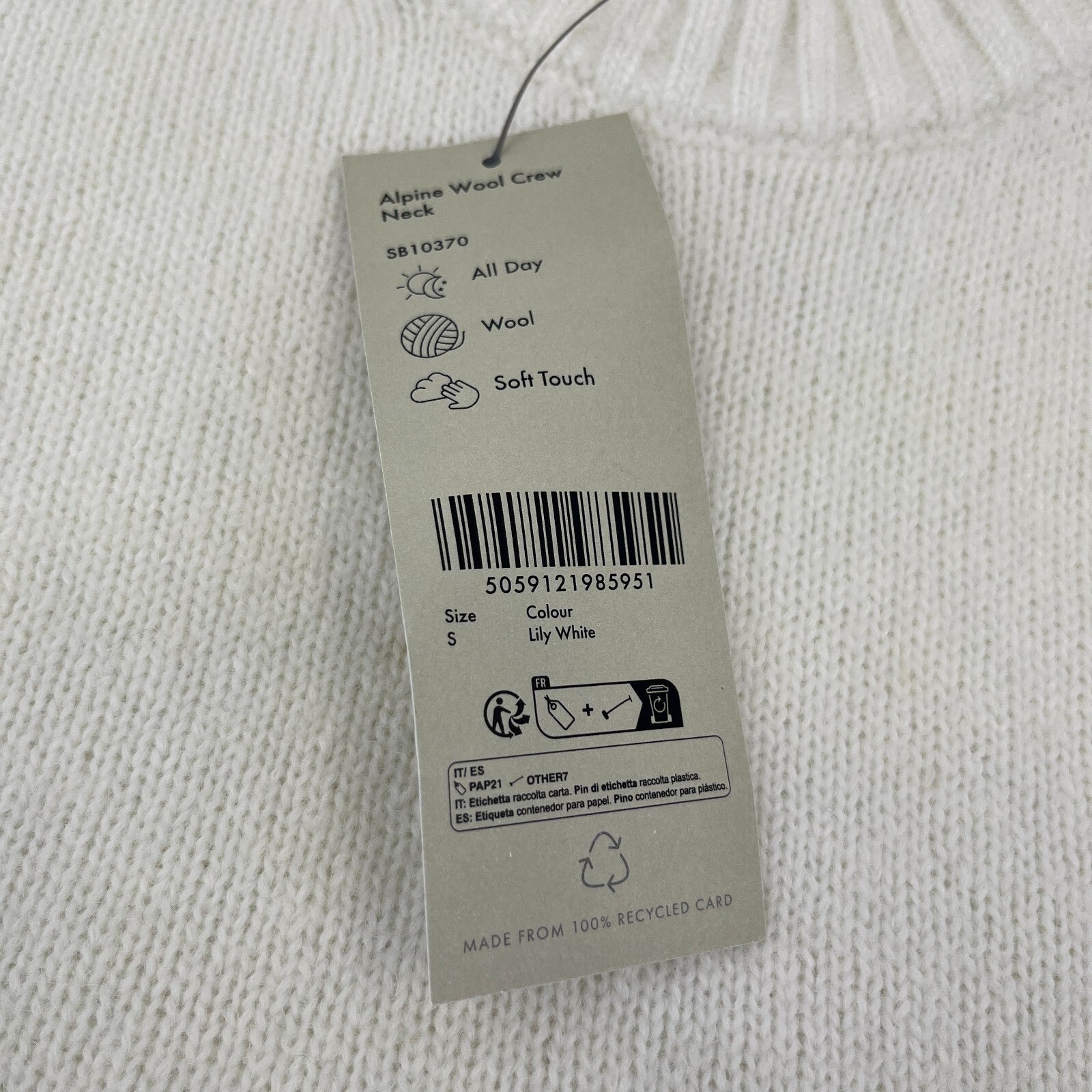 Sweaty Betty Alpine Wool Crew Neck Jumper Sweater in Lily White size S Alpaca