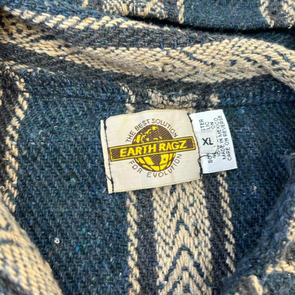 Genuine Earth Ragz Mexican Baja Hoodie Pullover Hippie Festival Blue Stripe XL