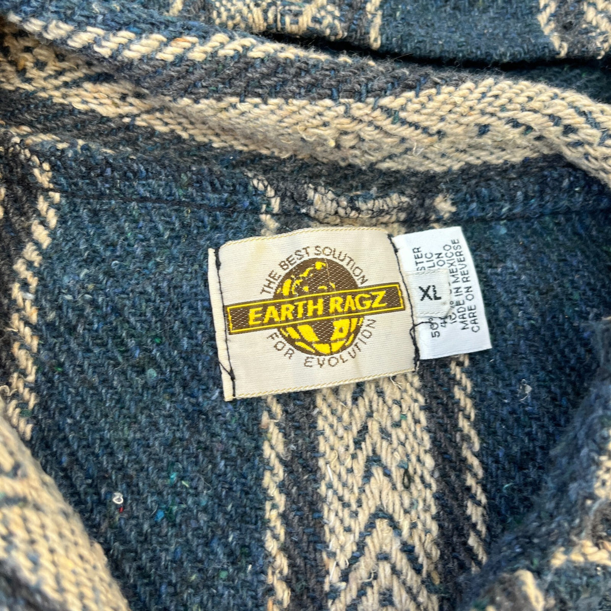 Genuine Earth Ragz Mexican Baja Hoodie Pullover Hippie Festival Blue Stripe XL