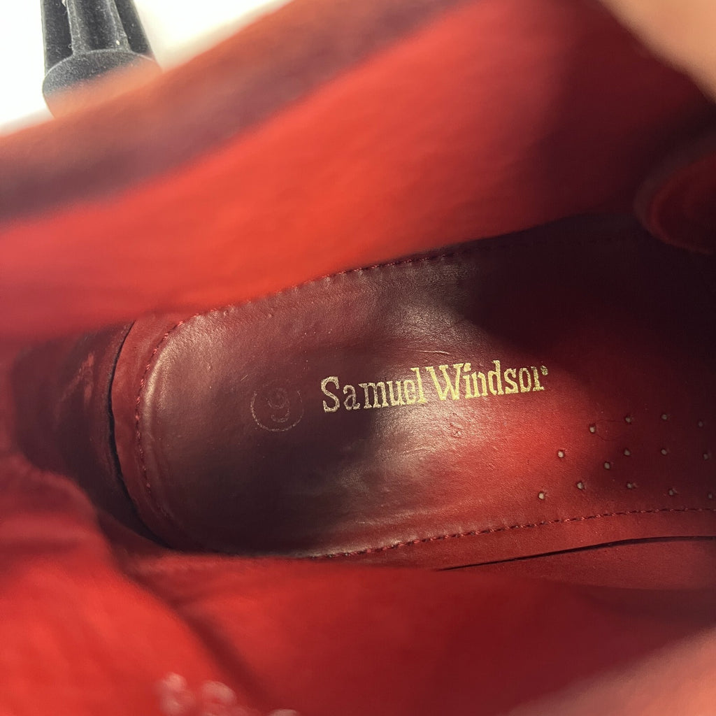 Samuel Windsor Burgundy Suede  Ankle Boots UK 9 Handmade Red Maroon Chelsea