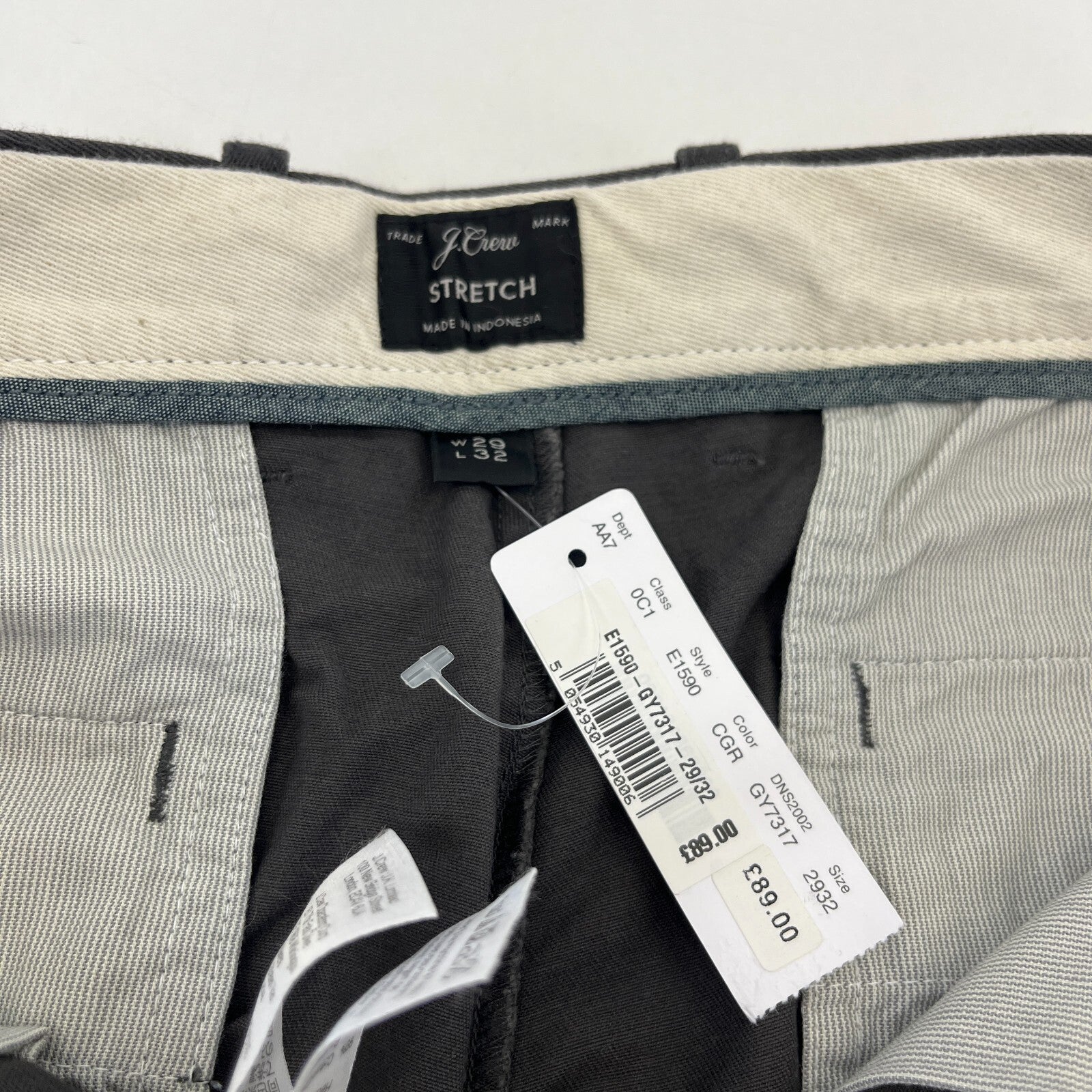 J Crew 770 Straight Fit Stretch Chino Trousers in Grey W29" L32" New with Tags