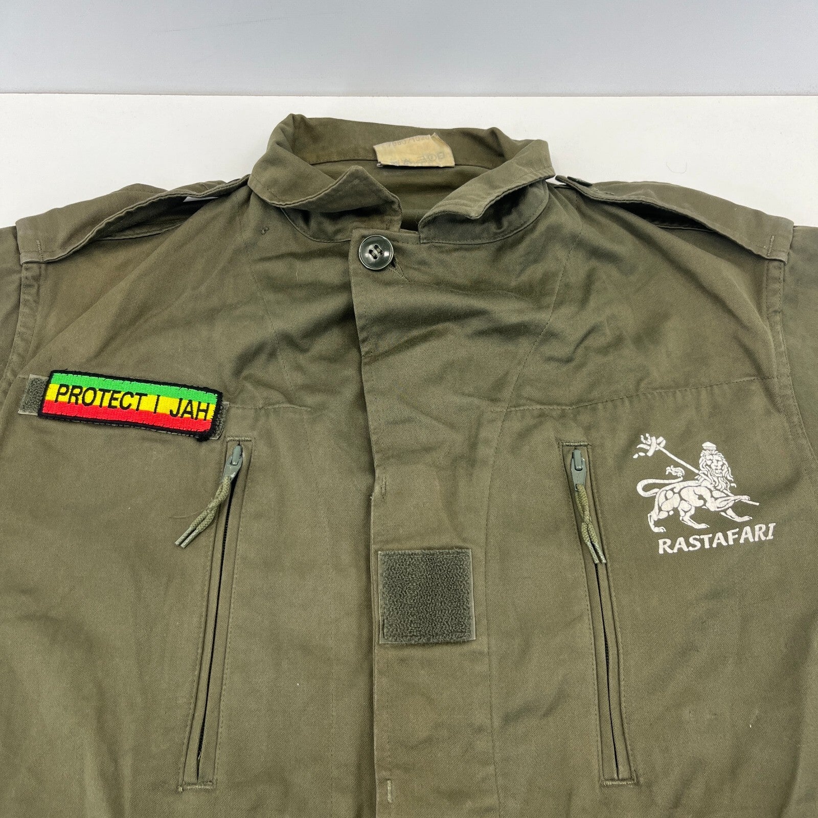 Custom Vintage French Army Jacket Rasta Rastafari Jah Smock size L (112M)