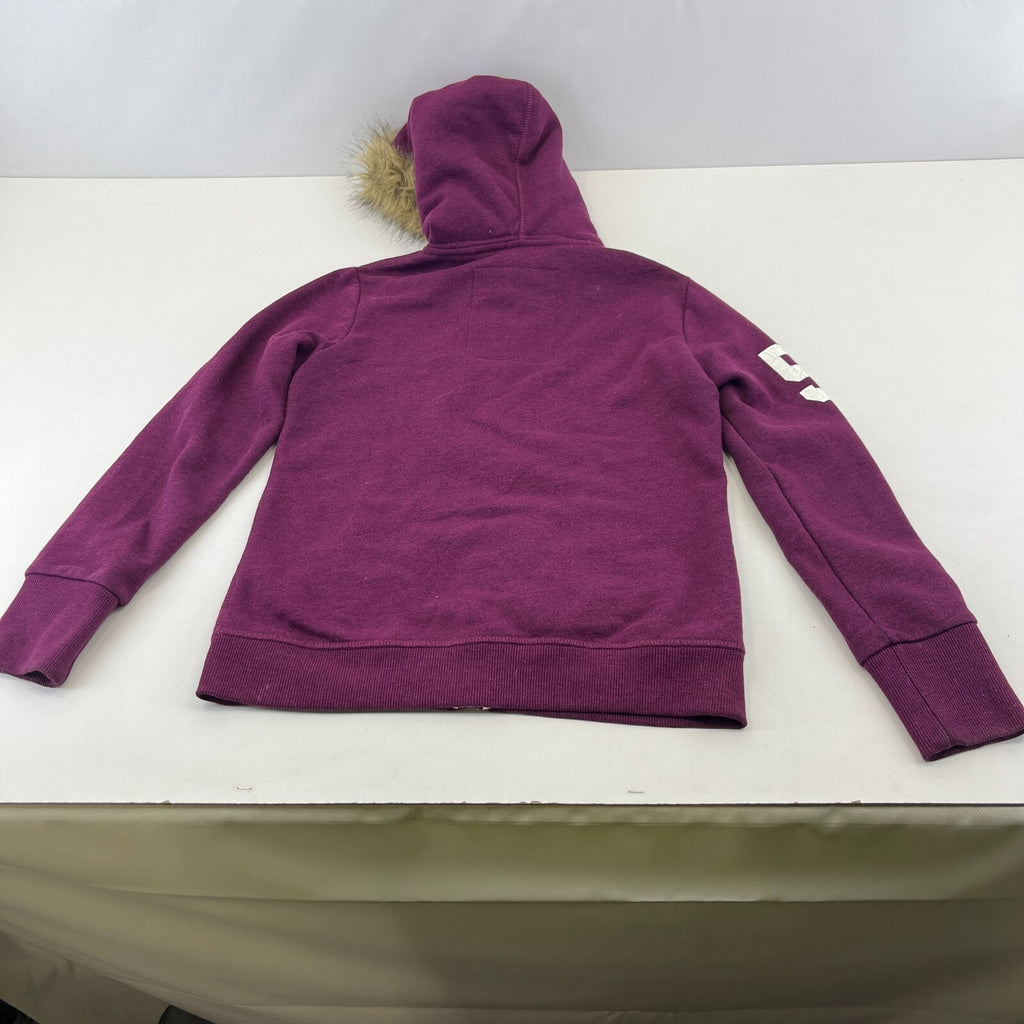 Superdry Women's Full Zip Hoodie with Sherpa Fur Fringe Hood Purple size Medium