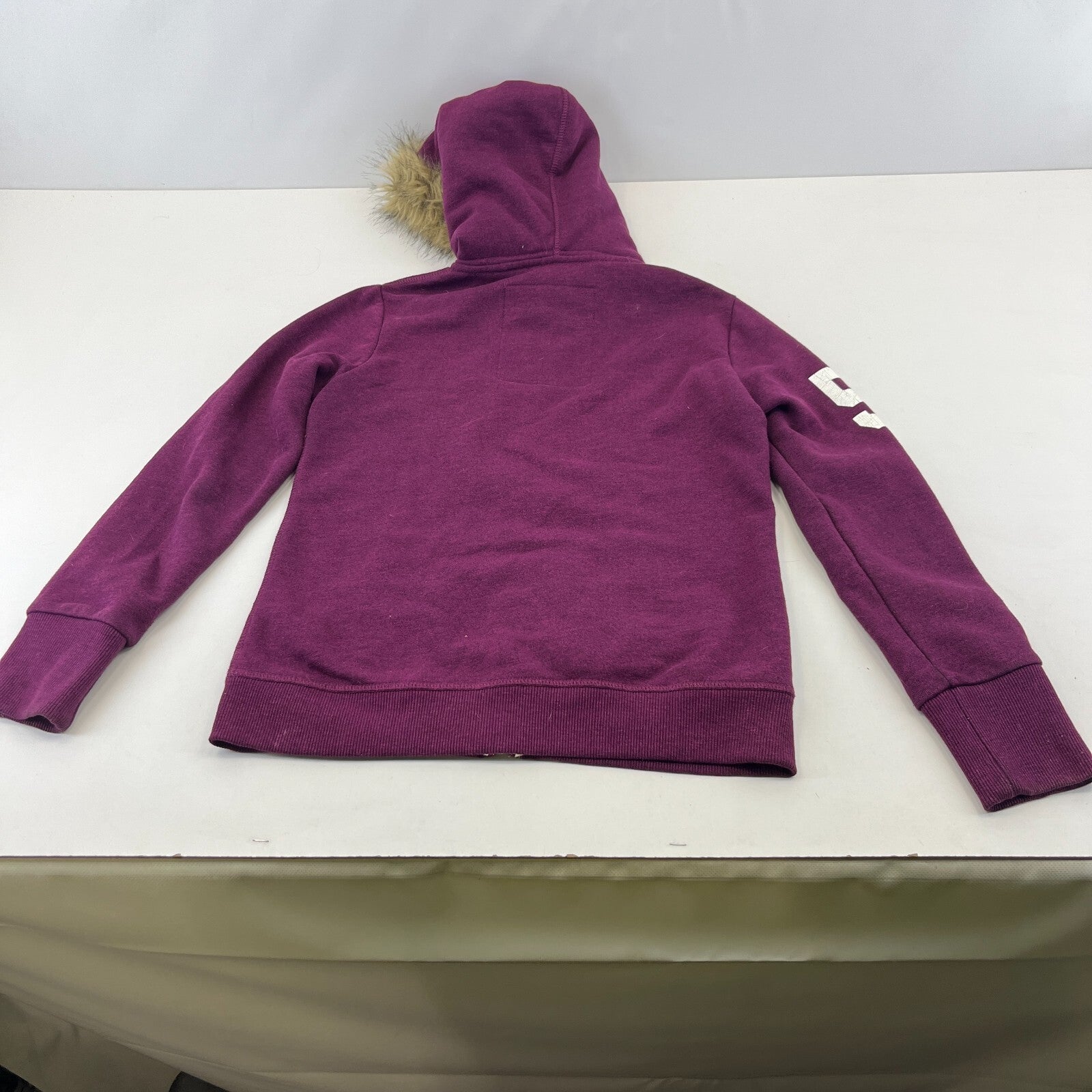 Superdry Women's Full Zip Hoodie with Sherpa Fur Fringe Hood Purple size Medium