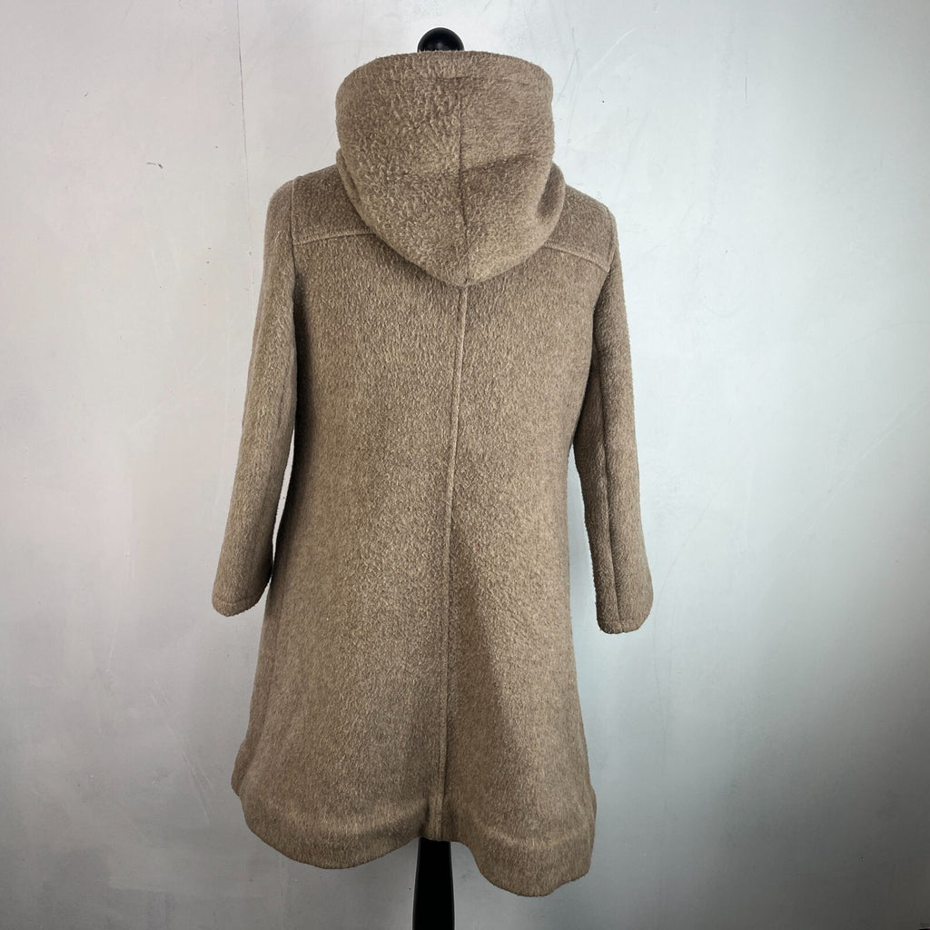 Vintage Women’s Camel Beige Hooded Duffle Coat with Tooth Toggles UK size 16