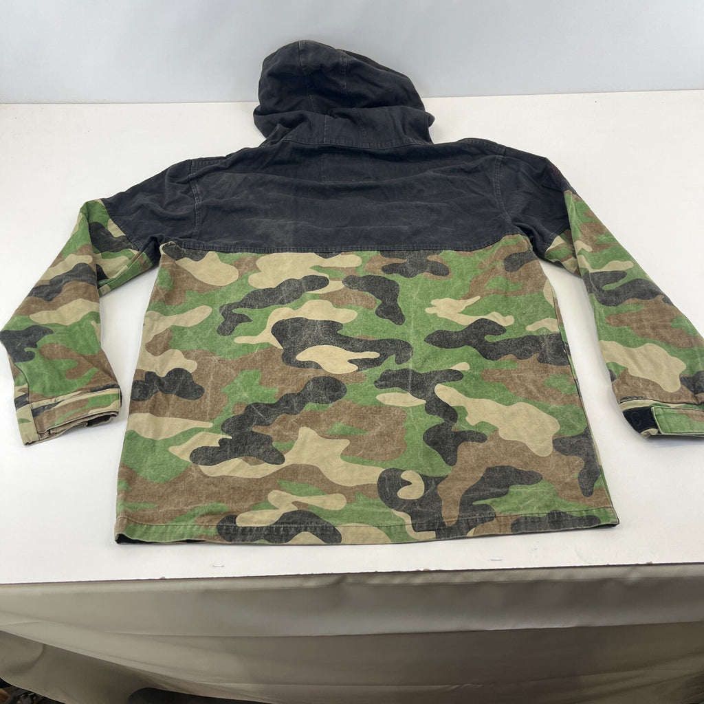CSBL Mens Hooded Pullover Distressed Look Denim Jacket Black & Camo size S