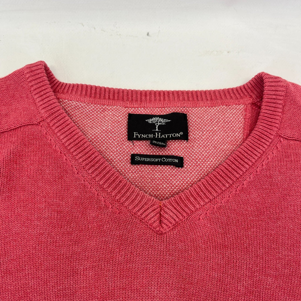 Fynch Hatton Supersoft Cotton Men's V Neck Jumper in Pastel Pink Golf size 2XL
