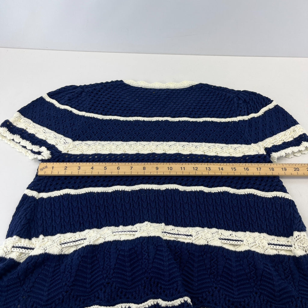 Polo Ralph Lauren Crochet Knit Jumper Women's size Large Blue/White Crew Neck
