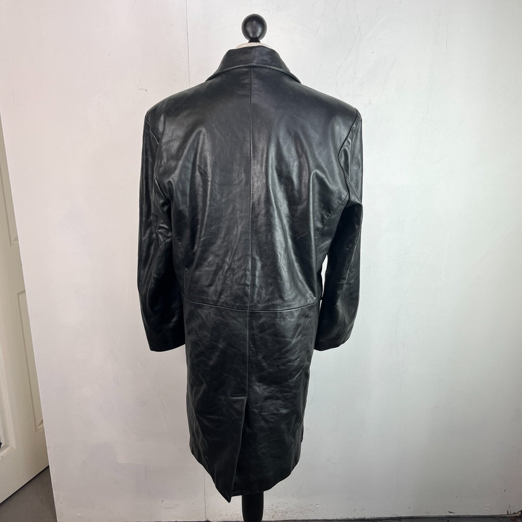 hElium Men's Leather Overcoat Jacket Black size L Vintage Insulated Casual Coat