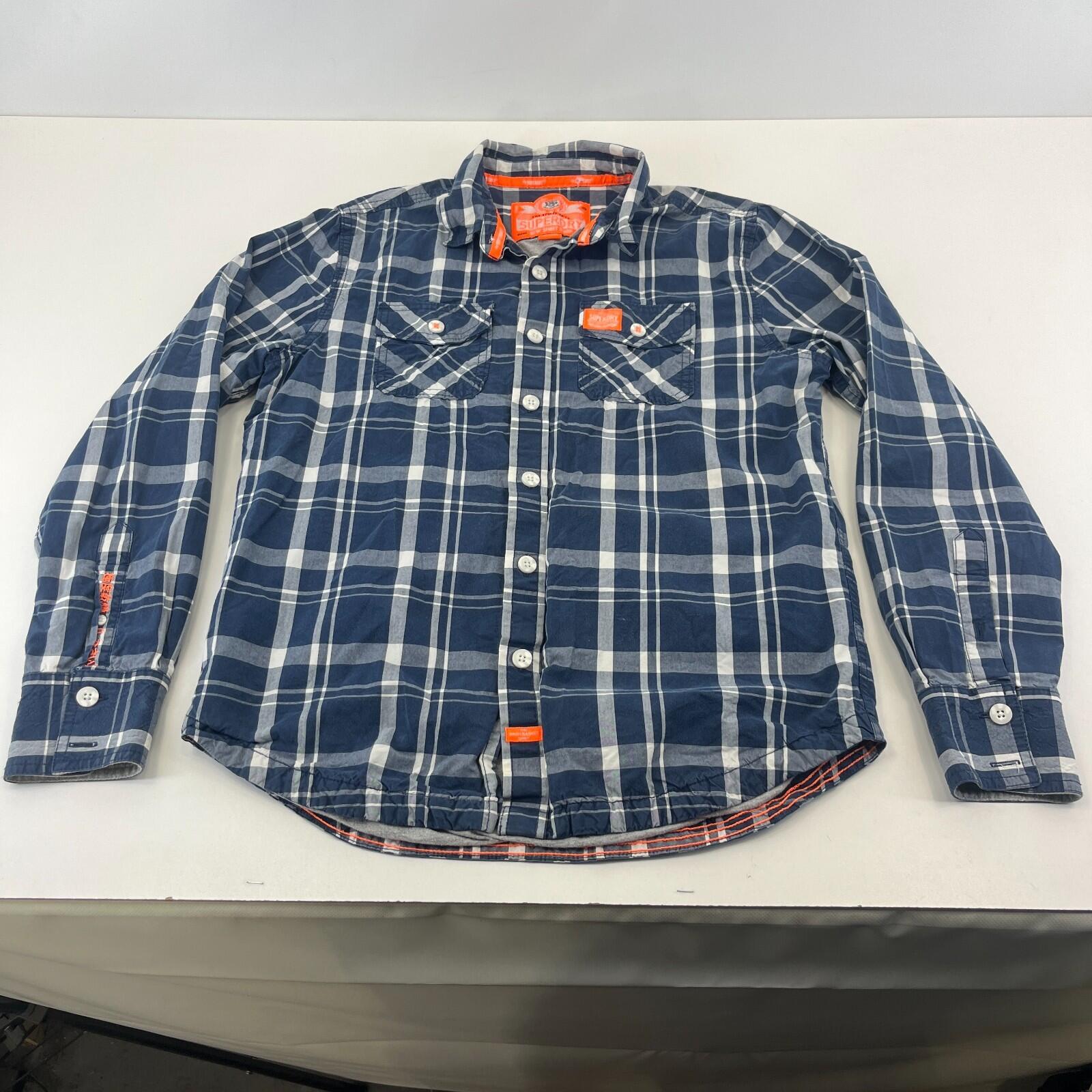 SuperDry Men's Lined Check Work Chore Shirt in Blue size XL