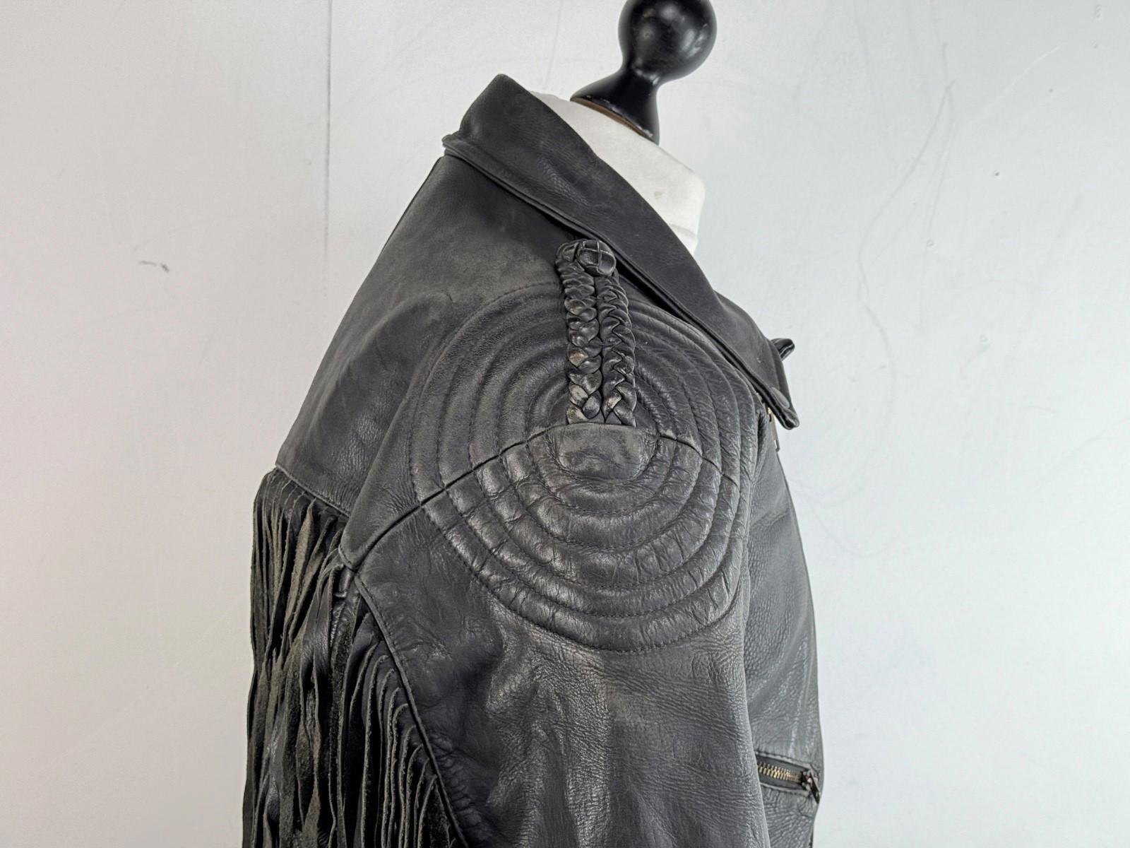Vintage Difi of Germany Tasselled Leather Jacket Black Cruiser Cafe Racer UK 42