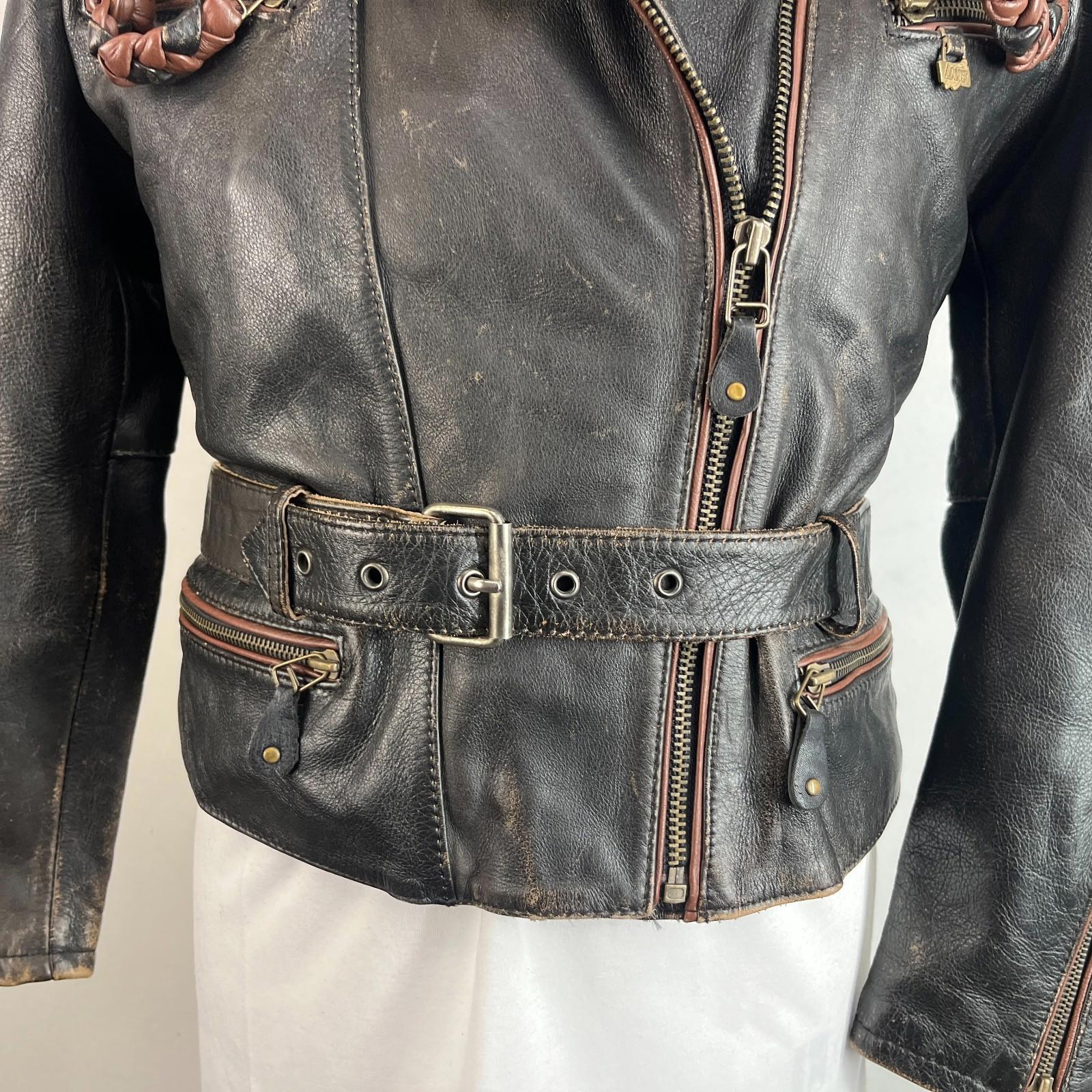 Vintage Louis Leather Biker Jacket Jacket Distressed Black Women's size 42