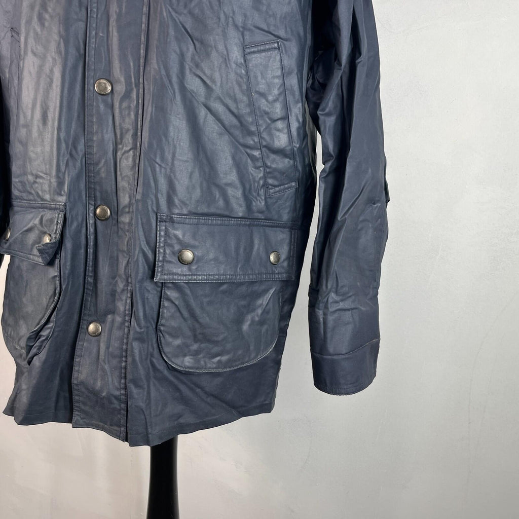 Glengreen Men's Waxed Jacket with Removable Hood in Navy Blue size Medium