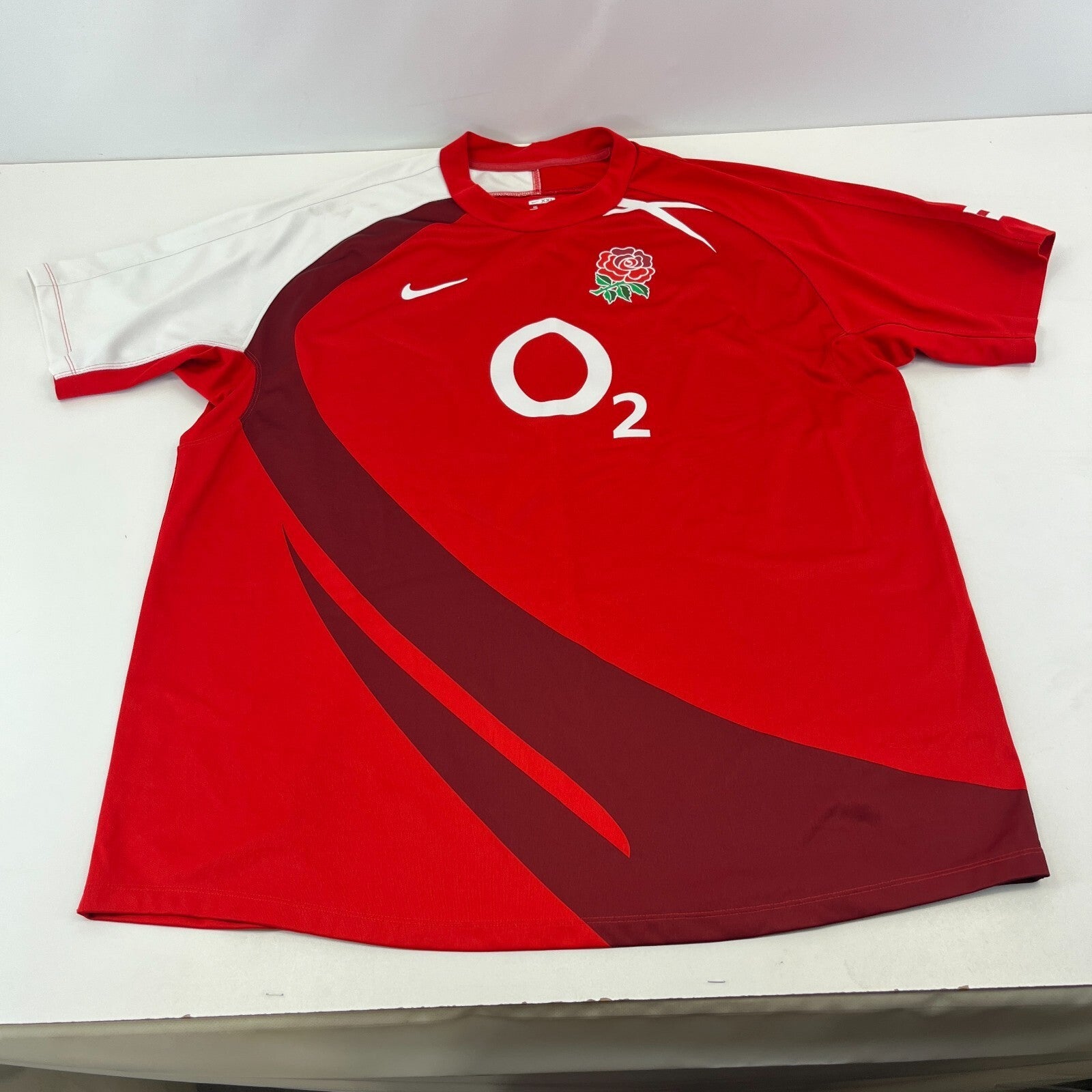 Nike England Rugby Away Shirt 2007-09 Red White O2 Short Sleeve Jersey size 2XL