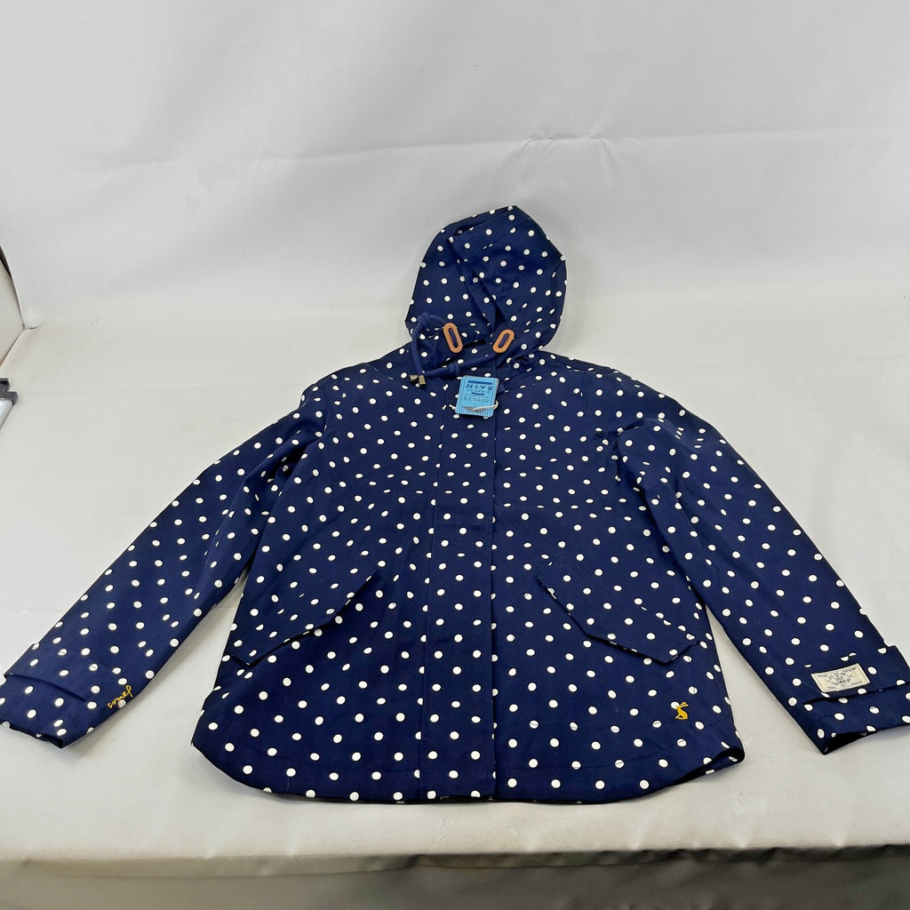 Joules Coast Polka Print Waterproof Jacket Breathable Blue Raincoat UK size 8