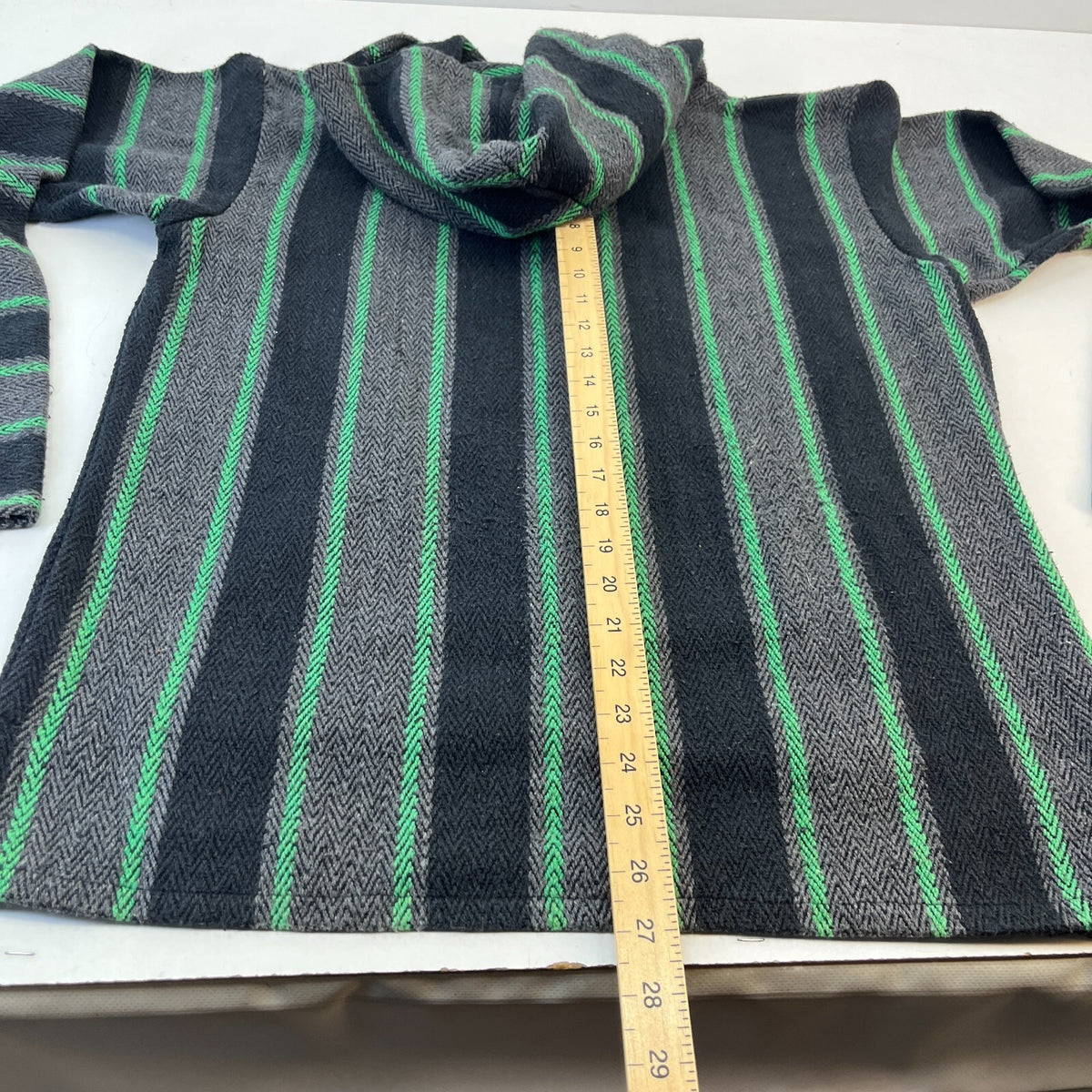 Genuine Mexican Baja Hoodie Pullover Hippie Festival Green/Black/Grey UK size M