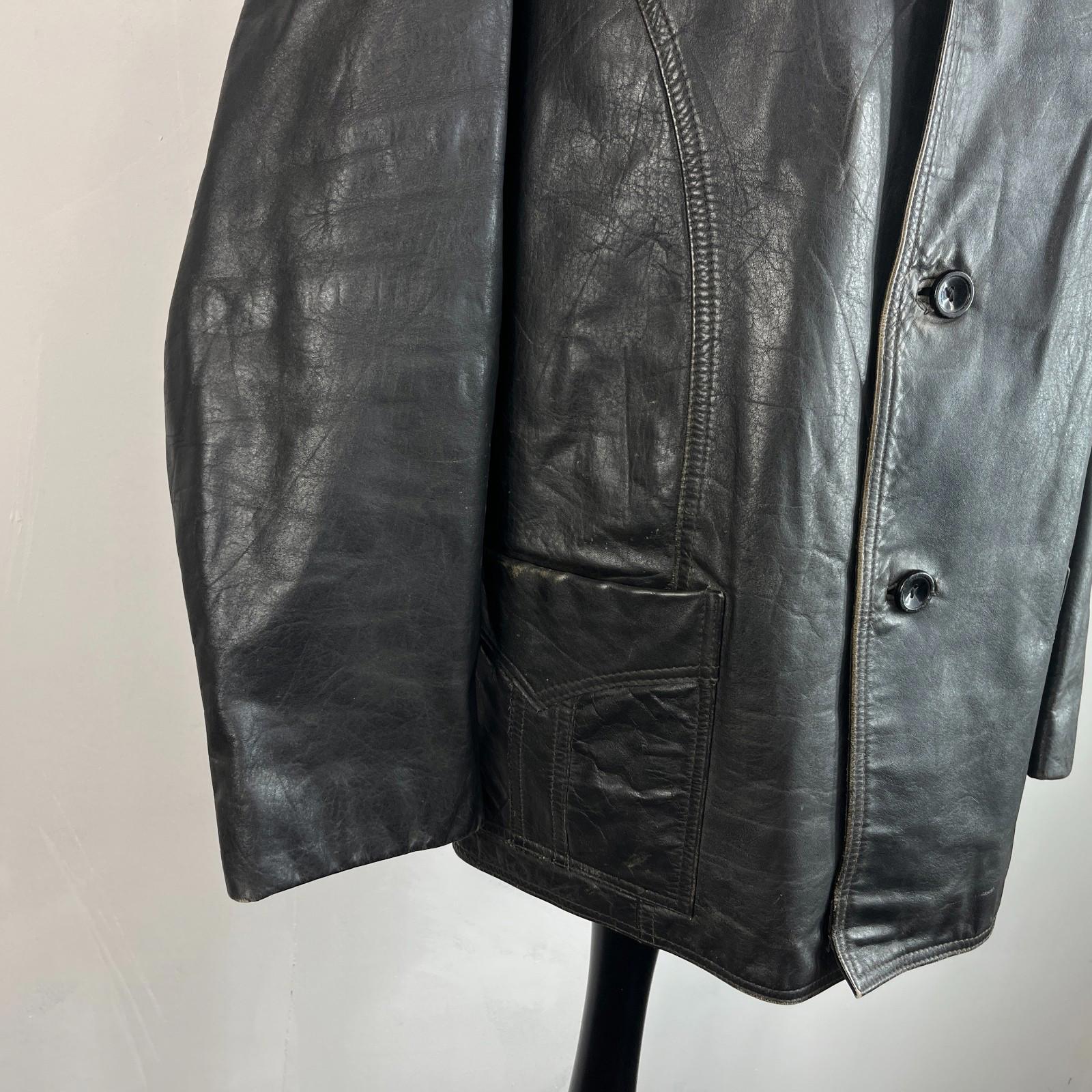 Vintage Letex Wismar Men's Black Leather Jacket size EU 56 Made in Germany
