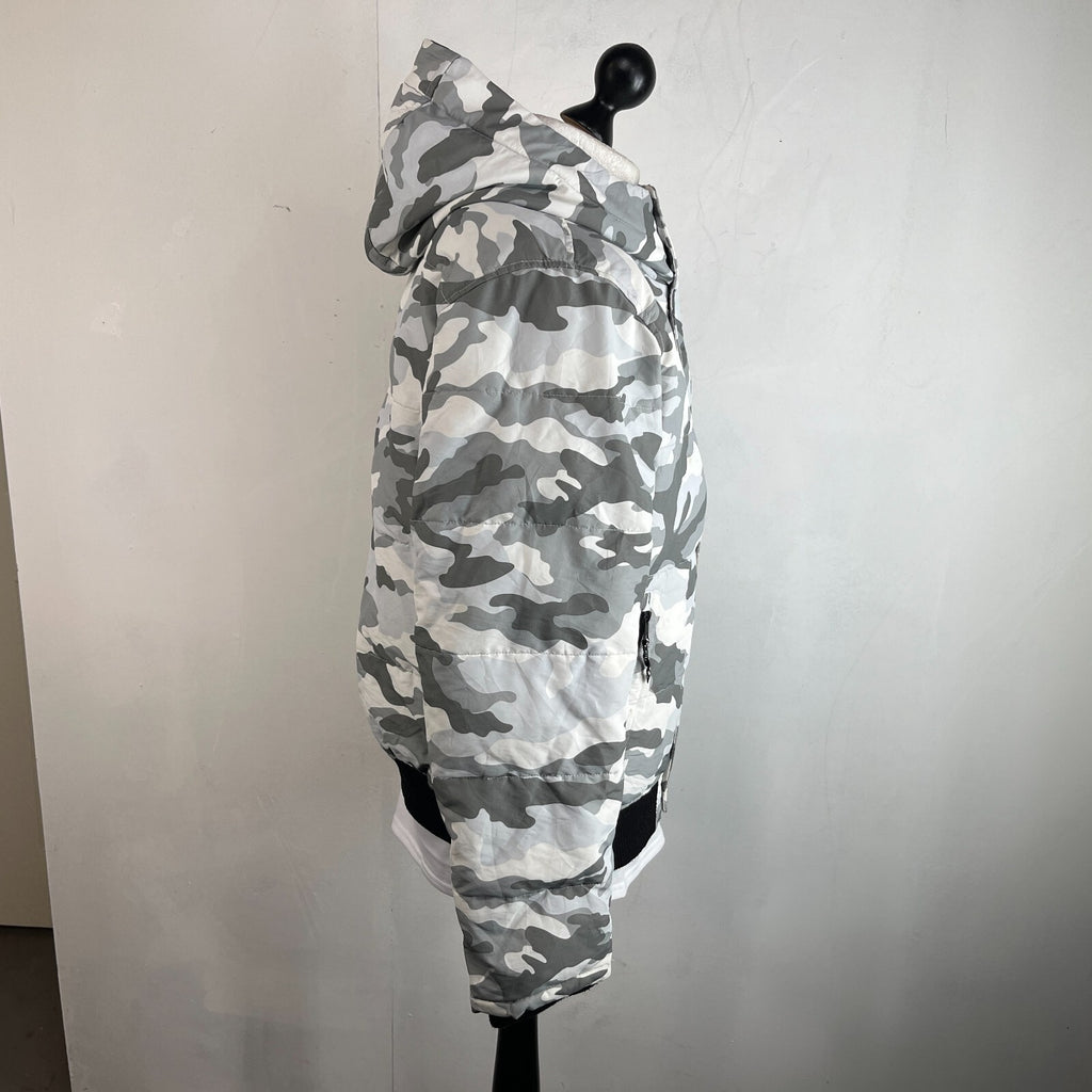 Tommy Hilfiger Camo Hooded Bomber Jacket size M Coat Grey White Water Resistant