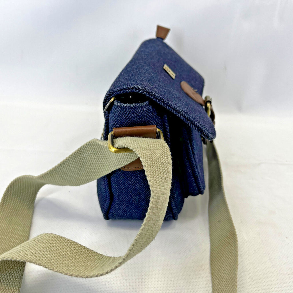 House of Tweed Navy Blue Medium Crossbody Satchel Bag Handbag Herringbone
