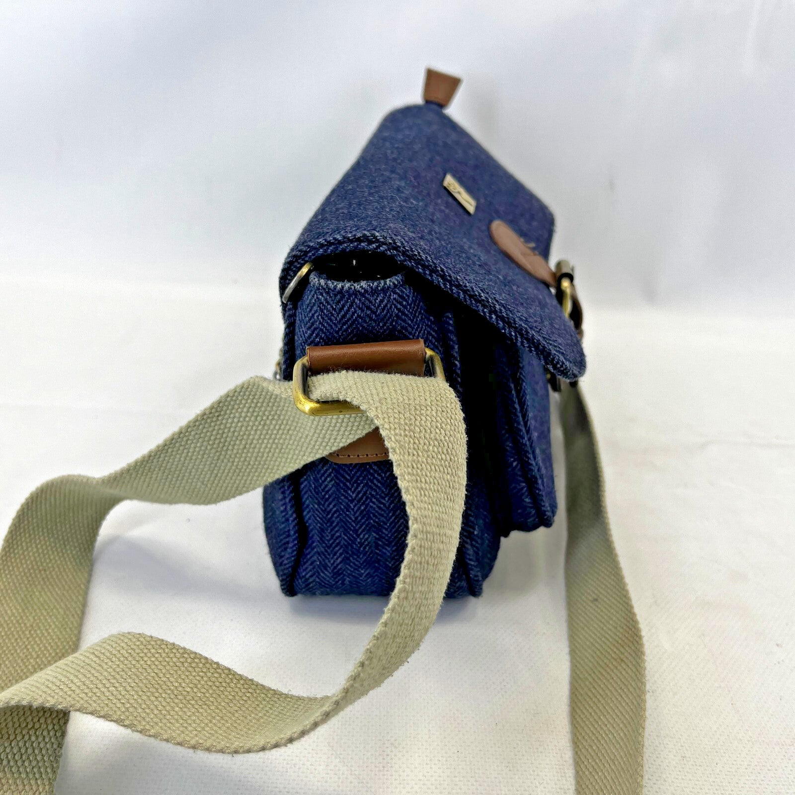House of Tweed Navy Blue Medium Crossbody Satchel Bag Handbag Herringbone