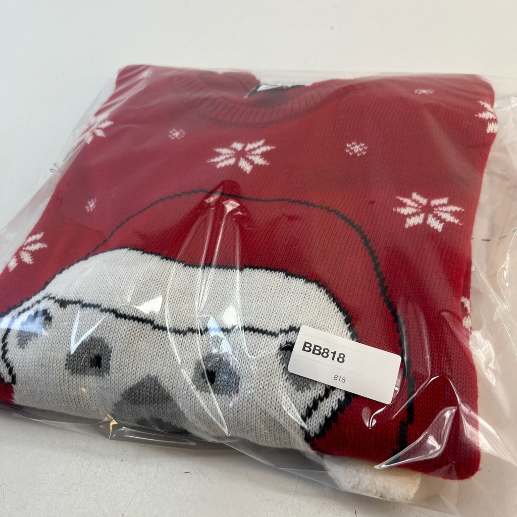 Women's Polar Bear with Bobble Christmas Jumper in Red Knit Sweater size Large