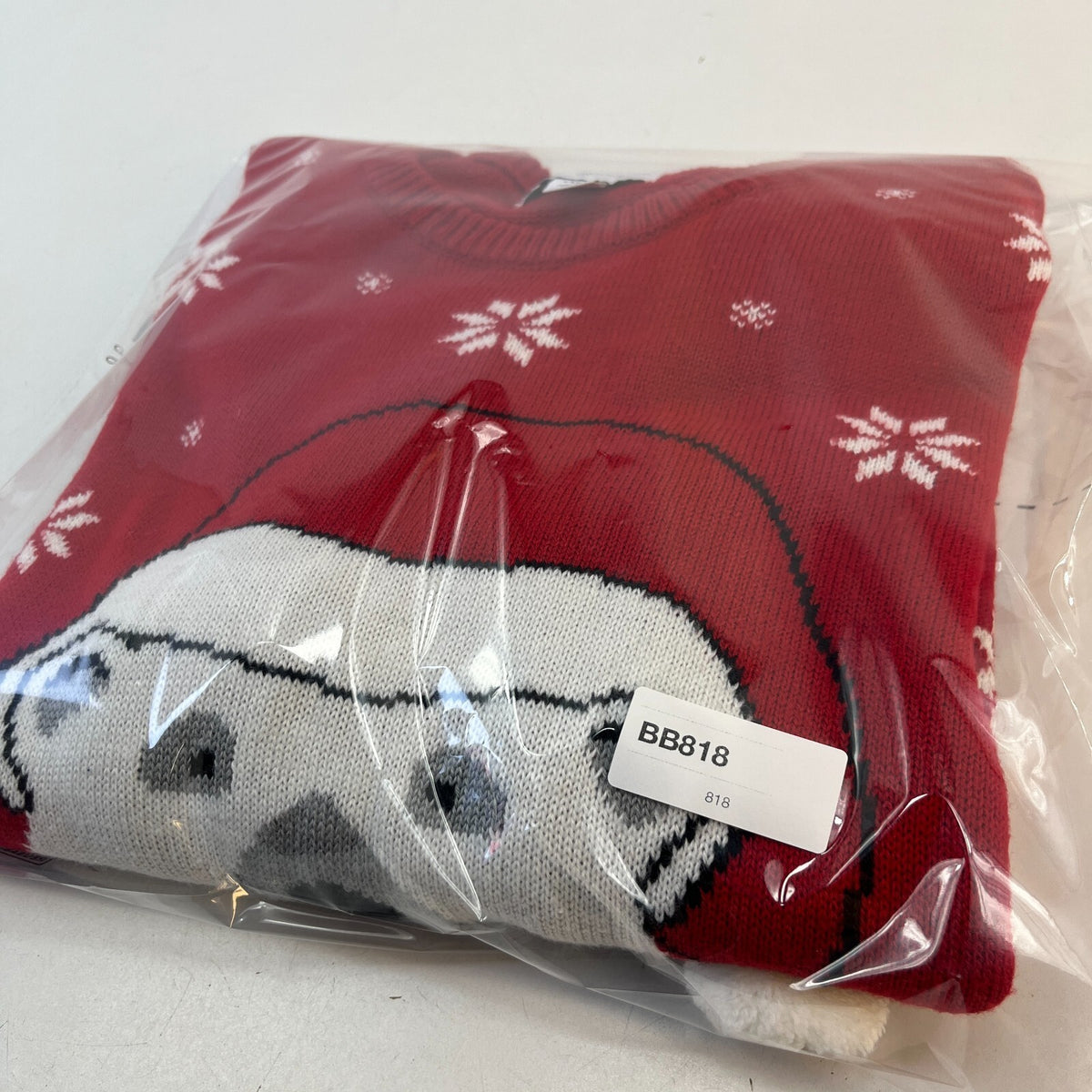 Women's Polar Bear with Bobble Christmas Jumper in Red Knit Sweater size Large