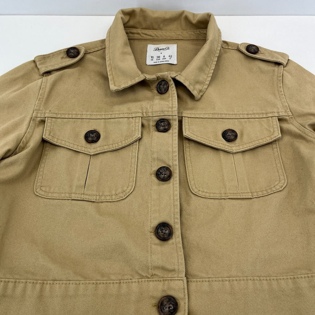 Denim Co Women’s Cropped Khaki Brown Denim Jacket UK size 10 Long Sleeve