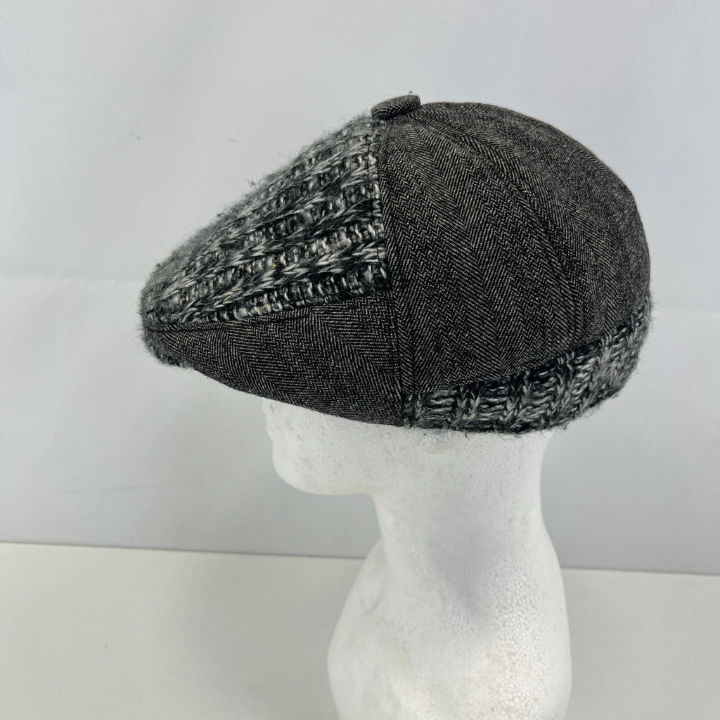 Hawkins Country Flat Cap size XL 60cm Grey Wool Tweed Herringbone