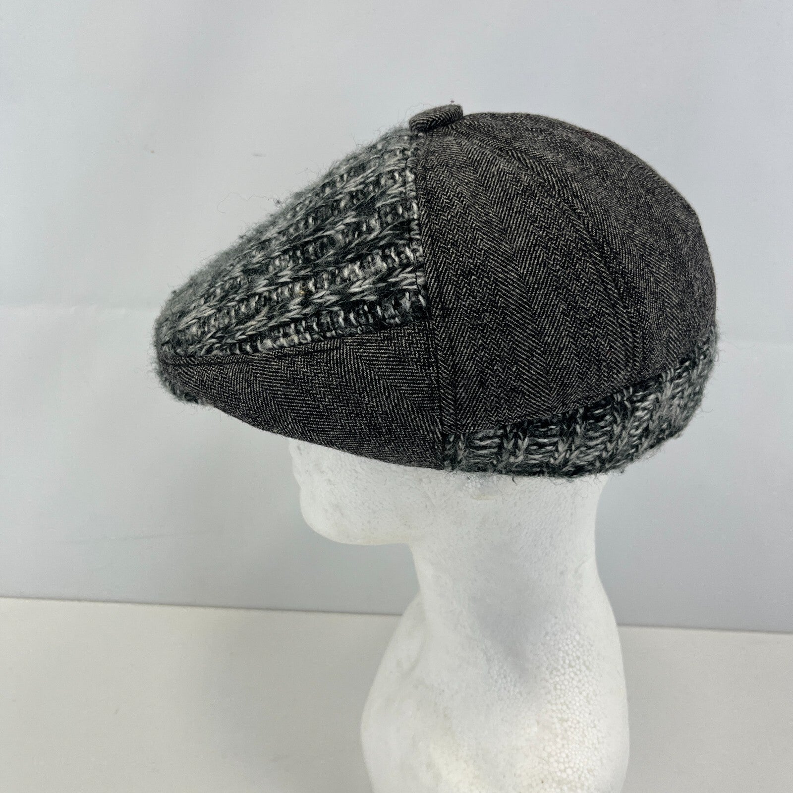 Hawkins Country Flat Cap size XL 60cm Grey Wool Tweed Herringbone