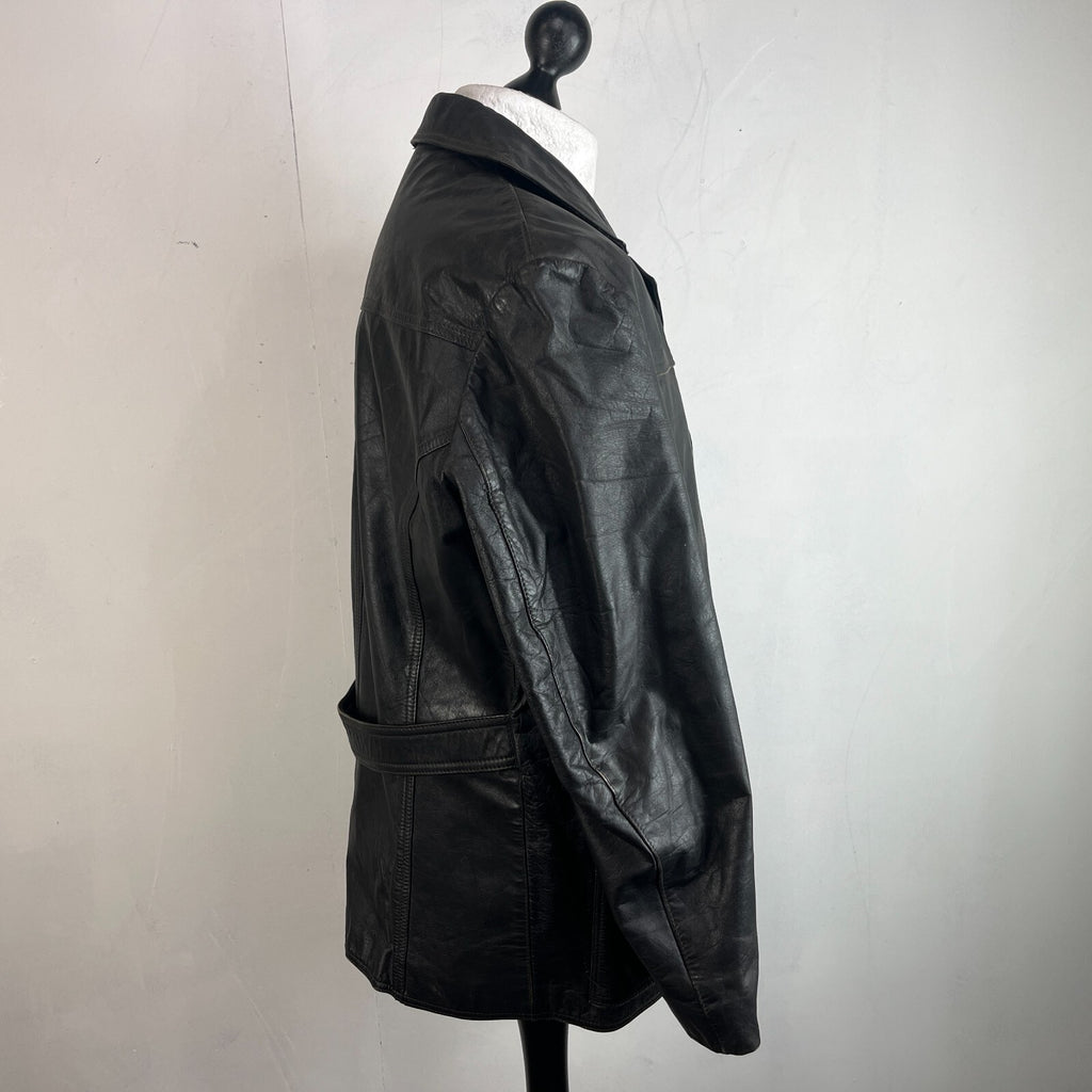 Vintage Letex Wismar Men's Black Leather Jacket size EU 56 Made in Germany