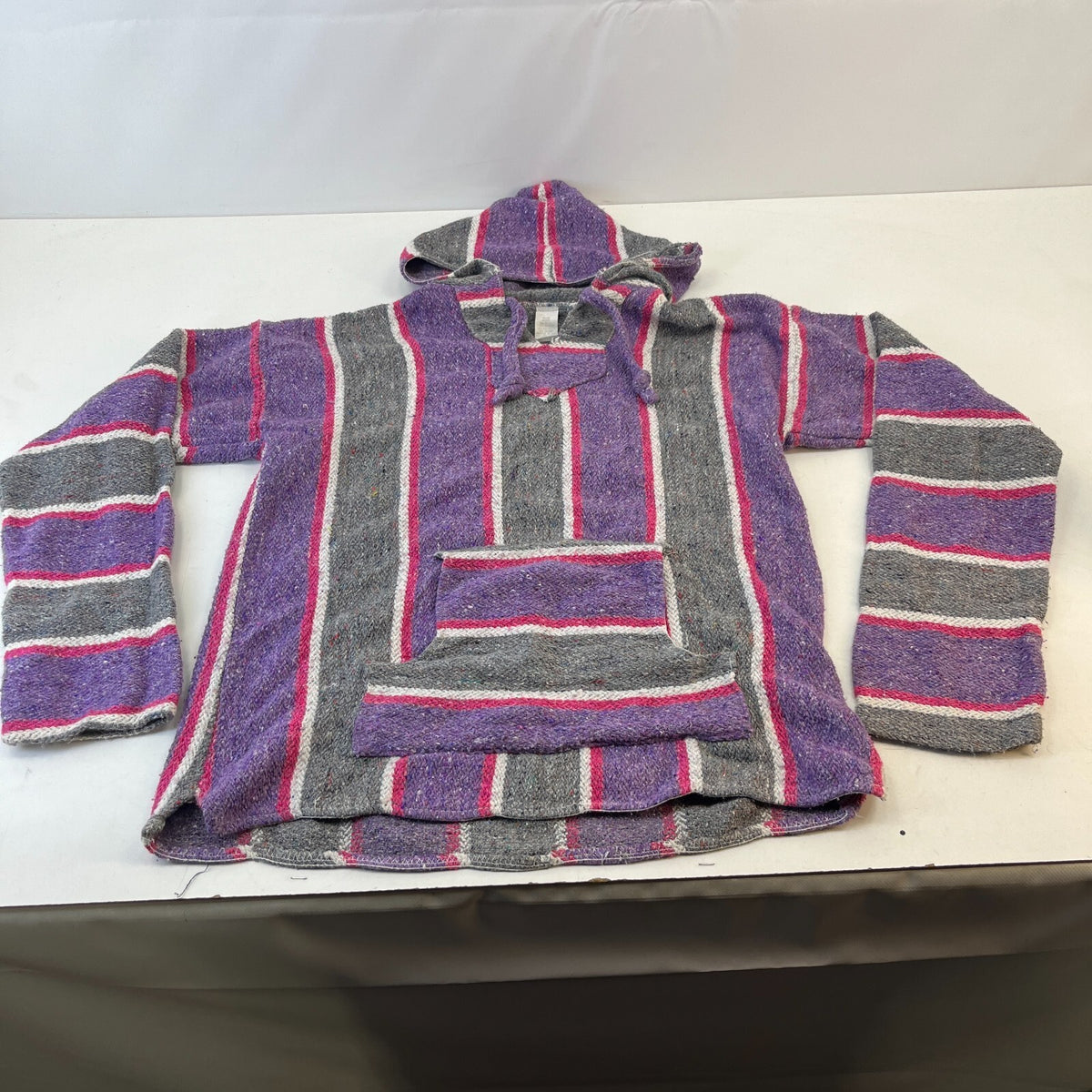 Genuine Mexican Baja Hoodie Pullover Hippie Festival Purple/Grey size XL