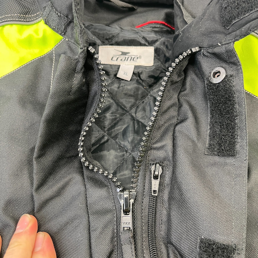 Crane Road Motorcycle Jacket Mens Black/Fluro with Removable Lining size XL