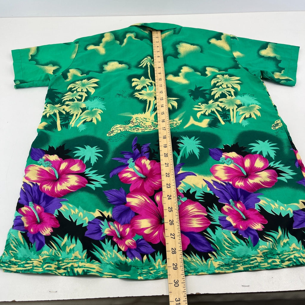 Loud Men's Green Floral Hawaiian Shirt Designer Holiday Short Sleeve size M