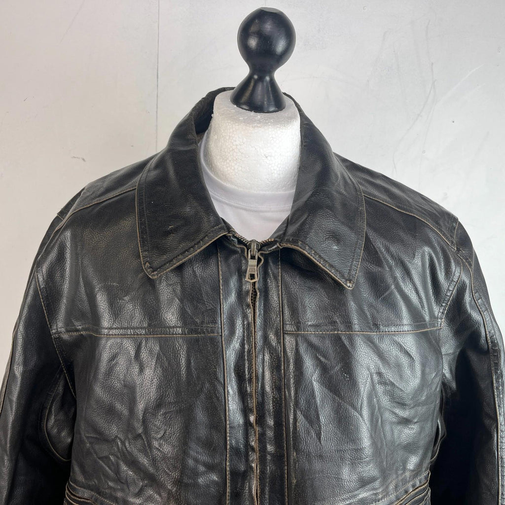Vtg Tommy Hilfiger Brown Distressed Faux Leather Jacket Sherpa Lined Mens 2XL