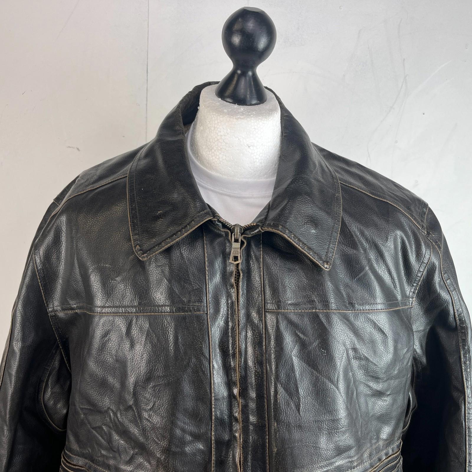 Vtg Tommy Hilfiger Brown Distressed Faux Leather Jacket Sherpa Lined Mens 2XL