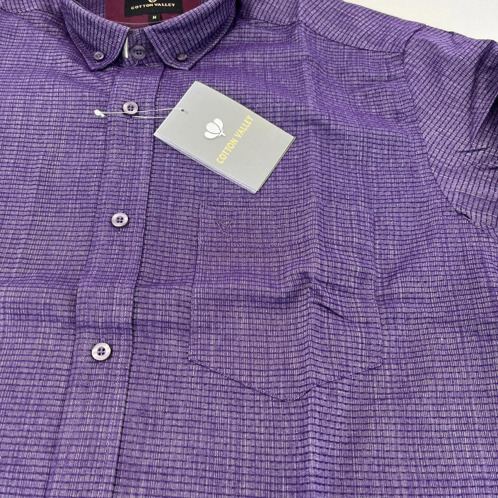 Cotton Valley Long Sleeve Shirt Purple Weave Button Down Collar UK size Medium