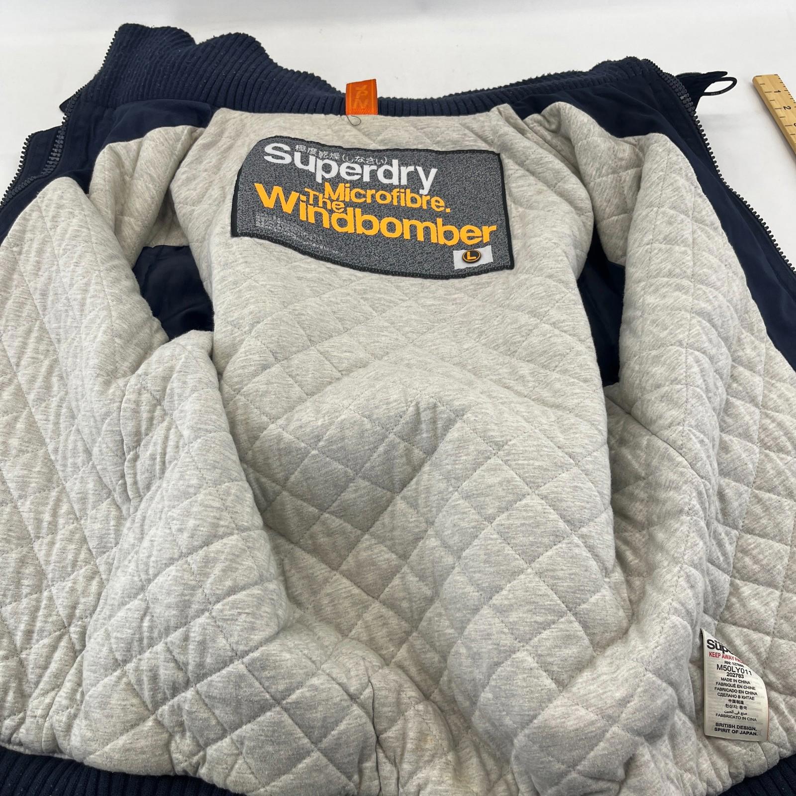 SuperDry Mens Windbomber Bomber Jacket size Large Hooded in Navy Blue Microfibre